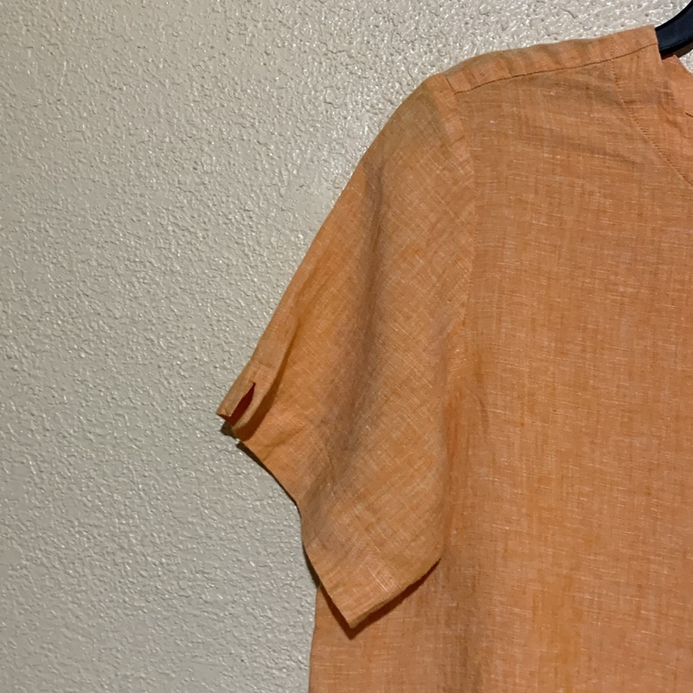 ORVIS Top Short Blouse M  Orange Cropped Short Sleeve Buttons 100% Linen - Picture 3 of 14